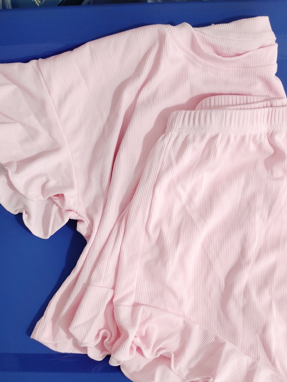 Ribbed And Ruffled Pajama Short And Top Set